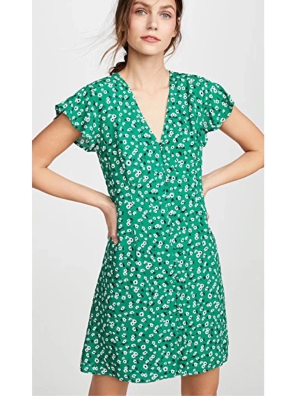 Rails Green Floral Button-Front Dress - Picture 5 of 6